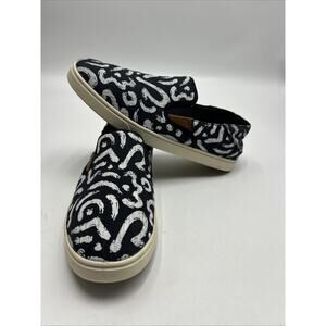 OluKai Pehuea Pow Wow Slip-On Men’s Size 11 Casual Loafers Sneaker BLACK WHITE